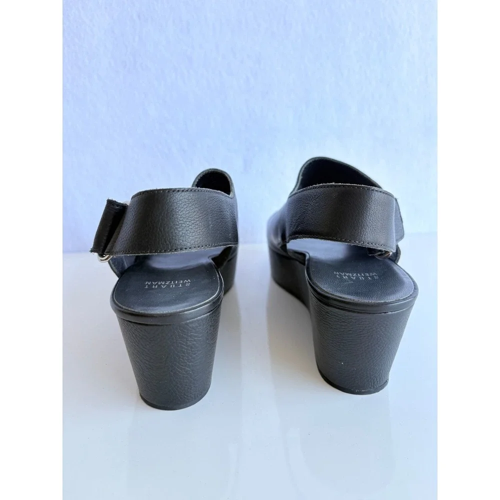 Stuart Weitzman Black Leather Platform Wedge Slingback Sandals U278829 Mens 9M